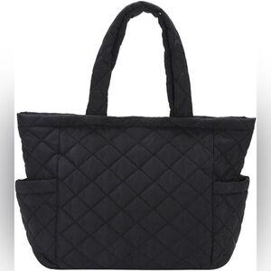 Soft Black Puffy Quilted Tote Bag